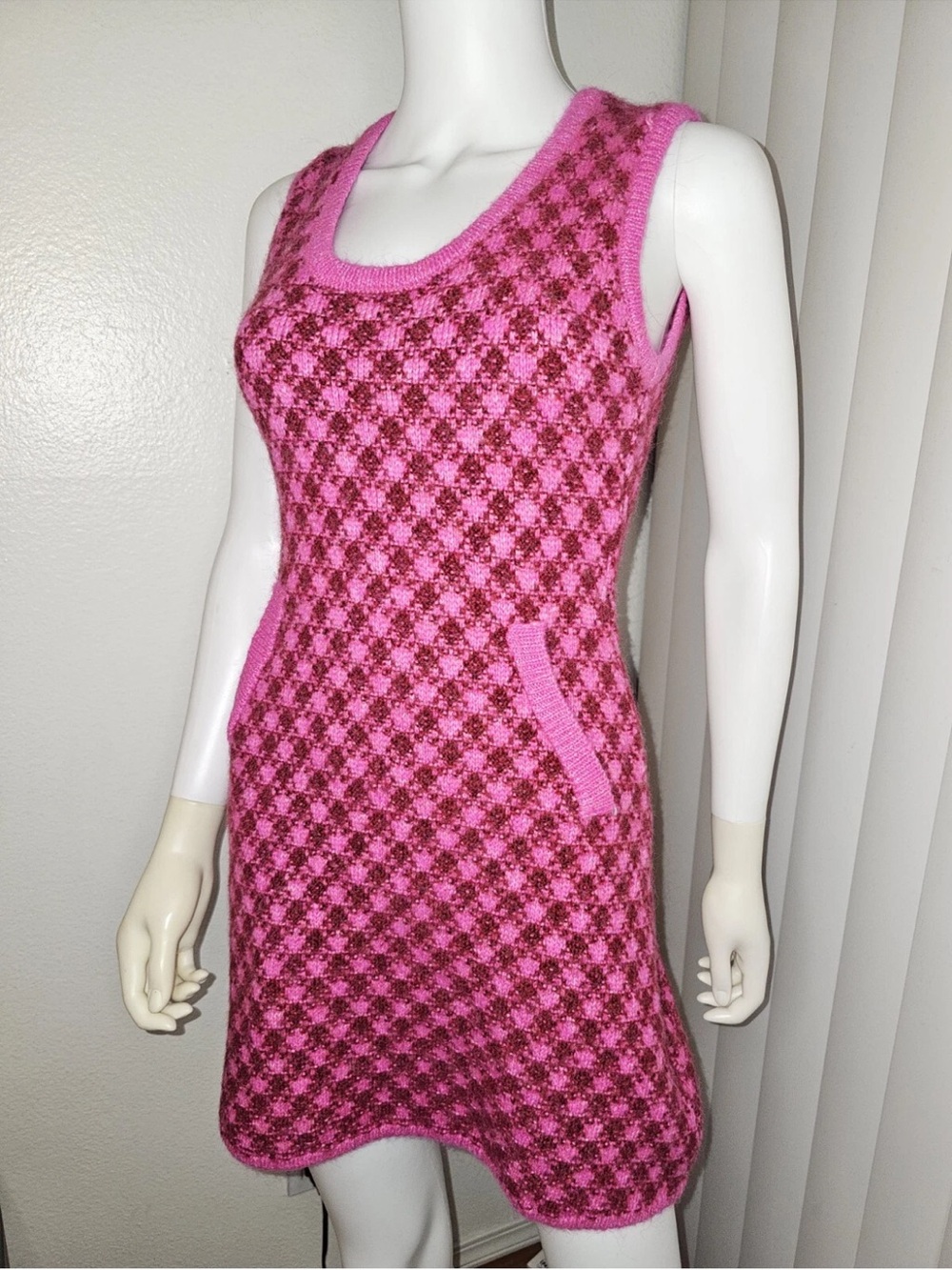 ZARA Hot Pink Plaid Knit Mini Dress - Picture 2 of 6